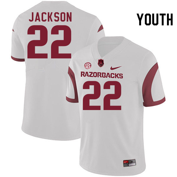 Youth #22 Ja'Quinden Jackson Arkansas Razorbacks College Football Jerseys Stitched-White